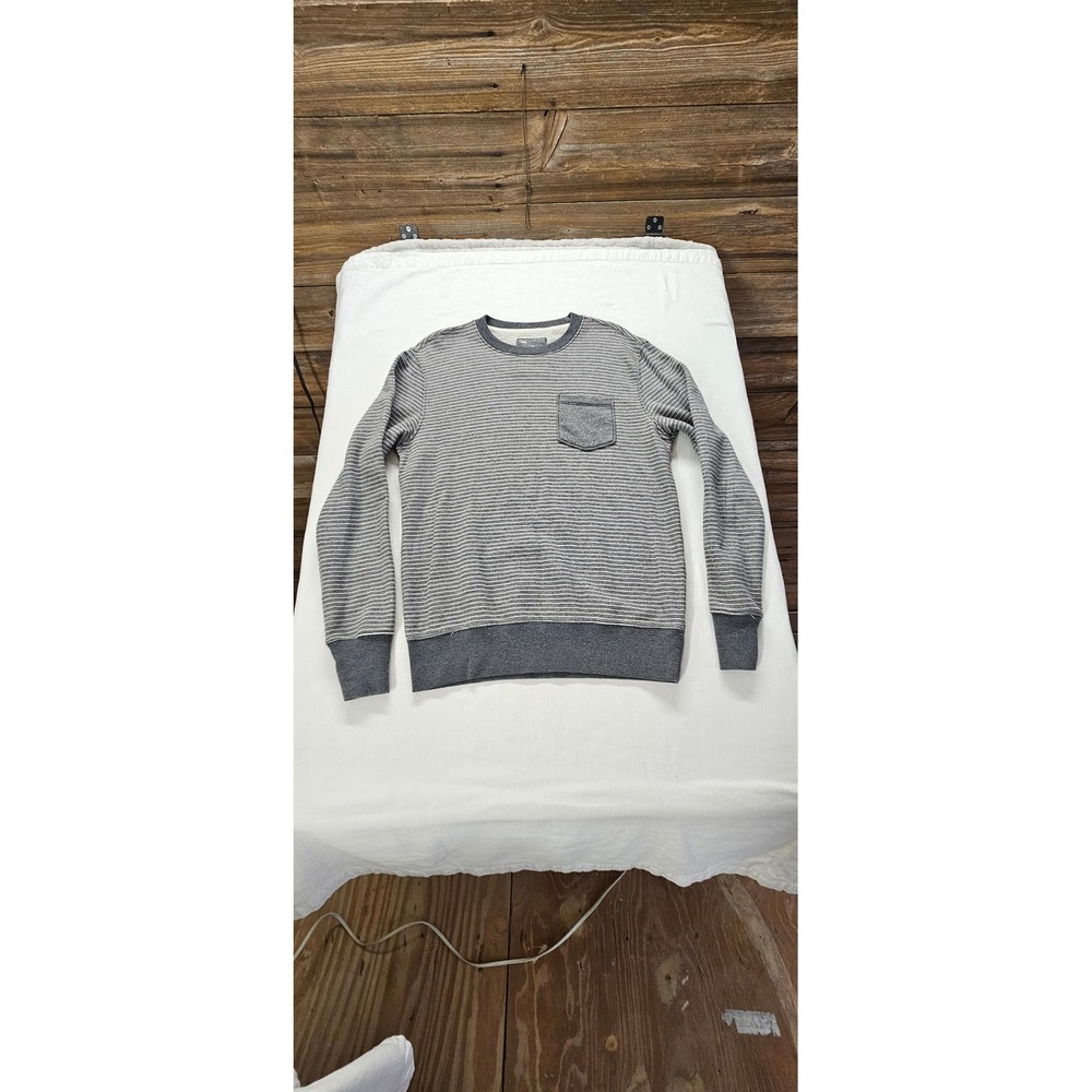 Gap Mens Gray Striped French Terry Crewneck Sweatshirt Chest Pocket Size S